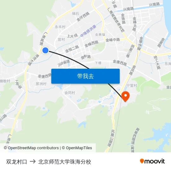 双龙村口 to 北京师范大学珠海分校 map