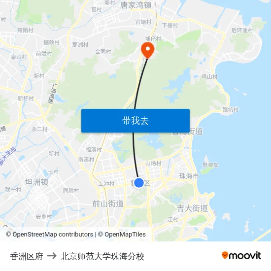香洲区府 to 北京师范大学珠海分校 map