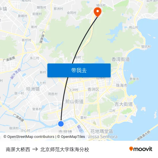 南屏大桥西 to 北京师范大学珠海分校 map