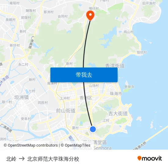 北岭 to 北京师范大学珠海分校 map