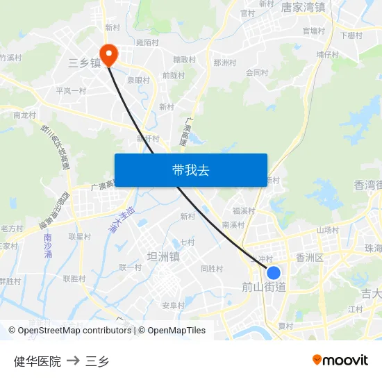 健华医院 to 三乡 map