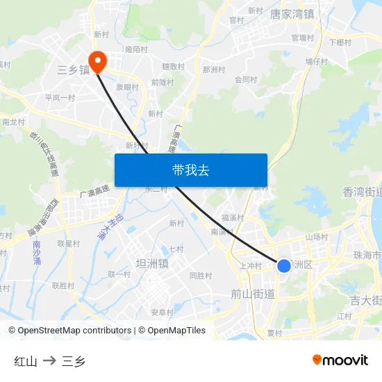 红山 to 三乡 map
