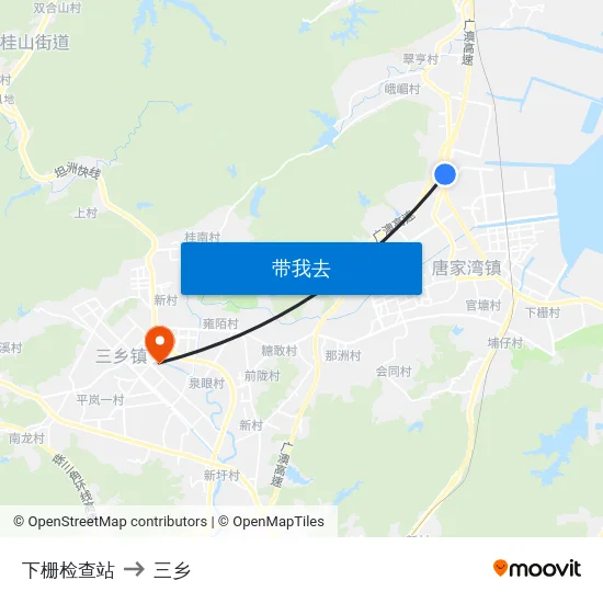 下栅检查站 to 三乡 map