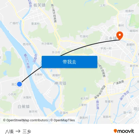 八顷 to 三乡 map
