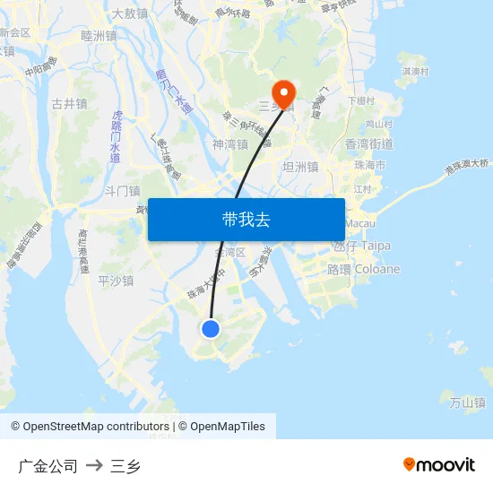 广金公司 to 三乡 map