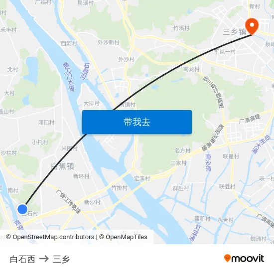 白石西 to 三乡 map