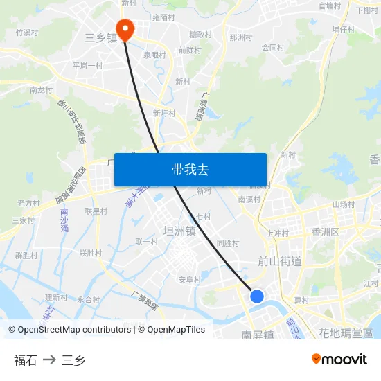 福石 to 三乡 map