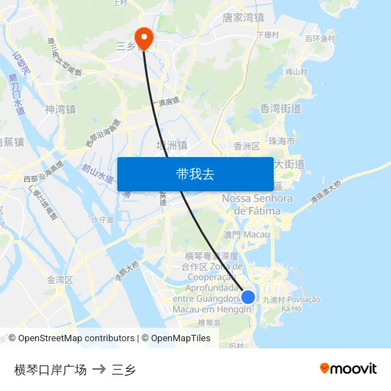 横琴口岸广场 to 三乡 map
