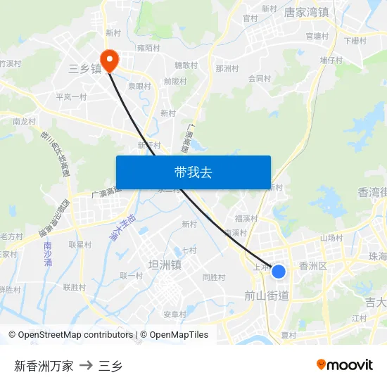 新香洲万家 to 三乡 map