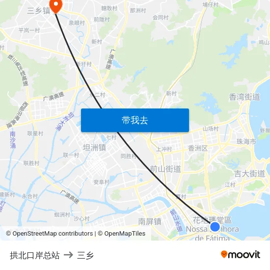 拱北口岸总站 to 三乡 map