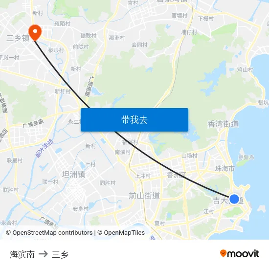 海滨南 to 三乡 map