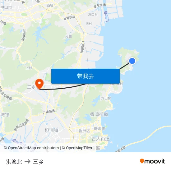 淇澳北 to 三乡 map