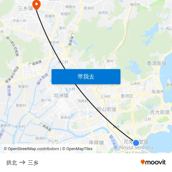 拱北 to 三乡 map