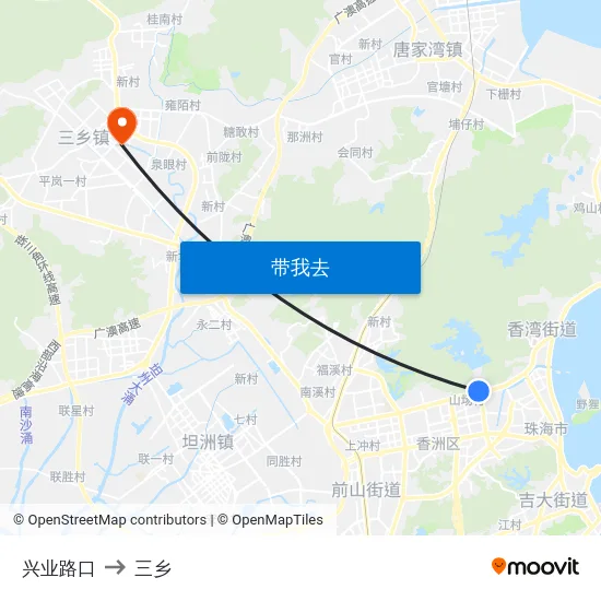 兴业路口 to 三乡 map