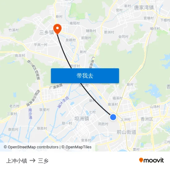 上冲小镇 to 三乡 map