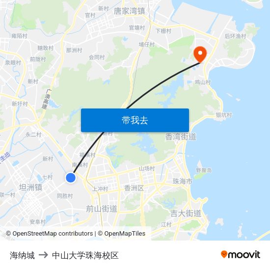 海纳城 to 中山大学珠海校区 map