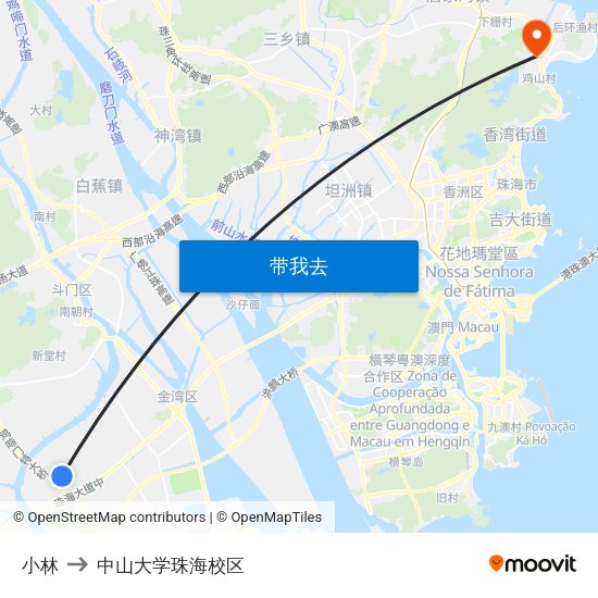 小林 to 中山大学珠海校区 map