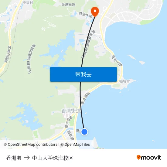 香洲港 to 中山大学珠海校区 map