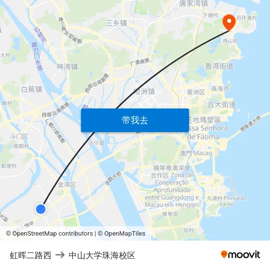 虹晖二路西 to 中山大学珠海校区 map