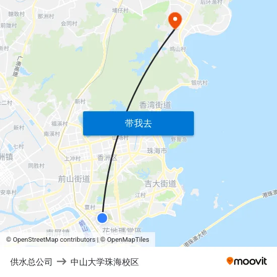 供水总公司 to 中山大学珠海校区 map