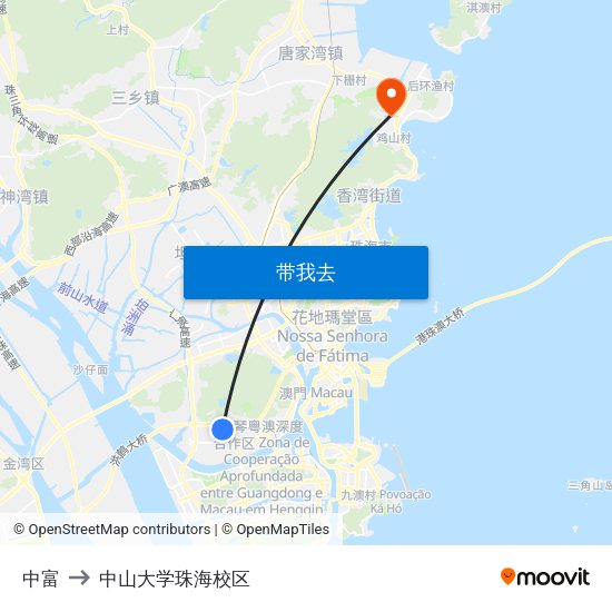 中富 to 中山大学珠海校区 map