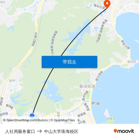 人社局服务窗口 to 中山大学珠海校区 map