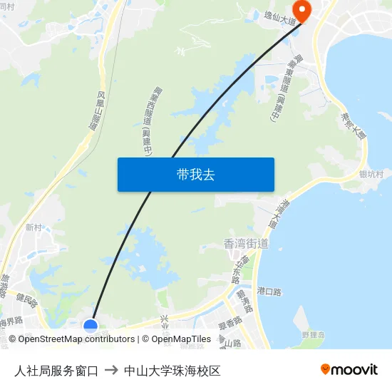 人社局服务窗口 to 中山大学珠海校区 map
