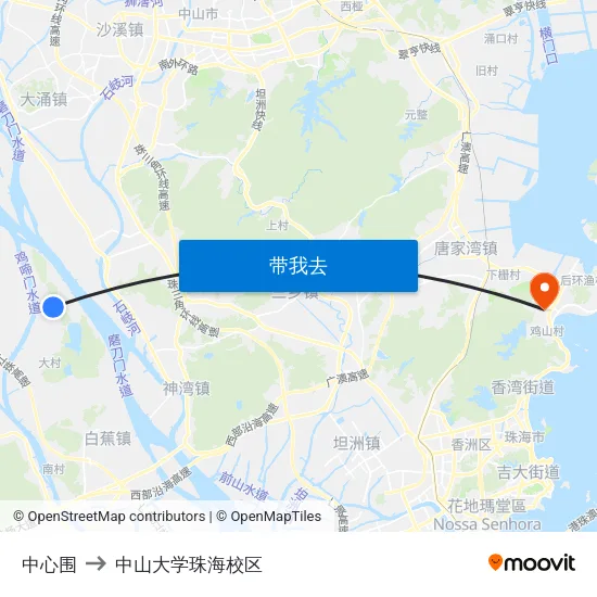 中心围 to 中山大学珠海校区 map