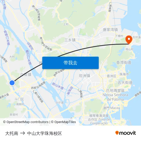 大托南 to 中山大学珠海校区 map