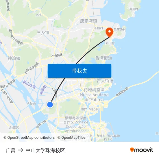 广昌 to 中山大学珠海校区 map