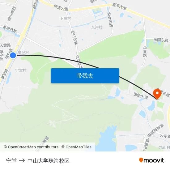 宁堂 to 中山大学珠海校区 map