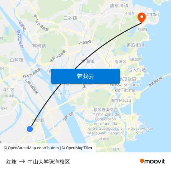 红旗 to 中山大学珠海校区 map