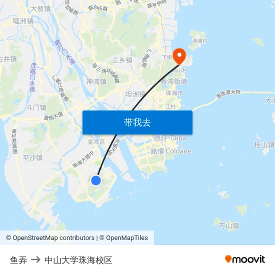 鱼弄 to 中山大学珠海校区 map