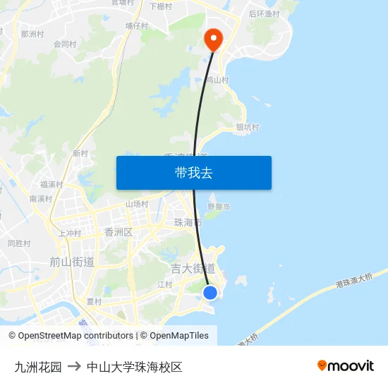 九洲花园 to 中山大学珠海校区 map