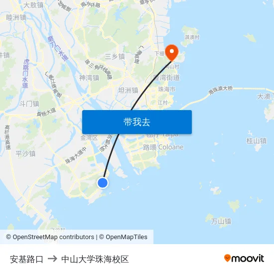 安基路口 to 中山大学珠海校区 map