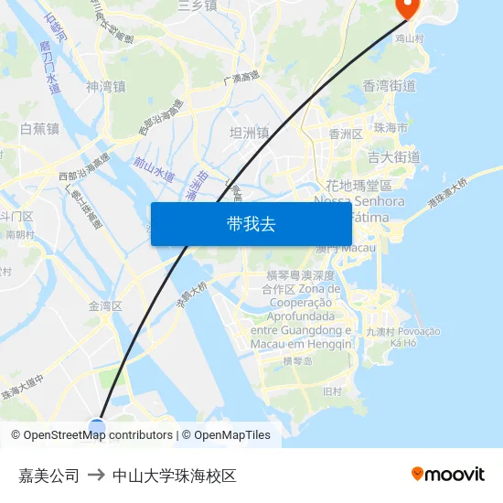 嘉美公司 to 中山大学珠海校区 map