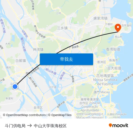 斗门供电局 to 中山大学珠海校区 map