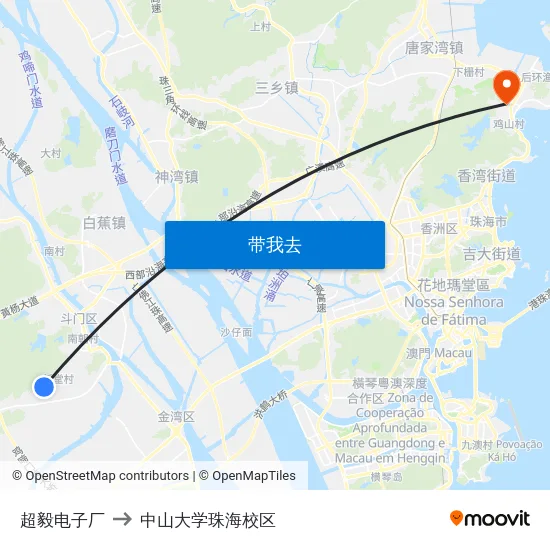 超毅电子厂 to 中山大学珠海校区 map