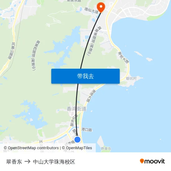 翠香东 to 中山大学珠海校区 map
