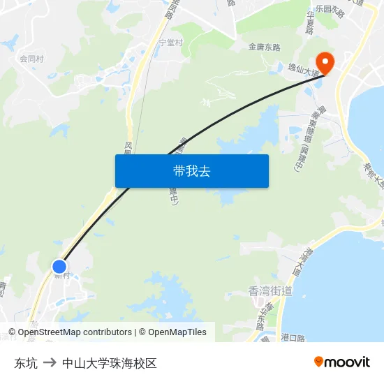 东坑 to 中山大学珠海校区 map