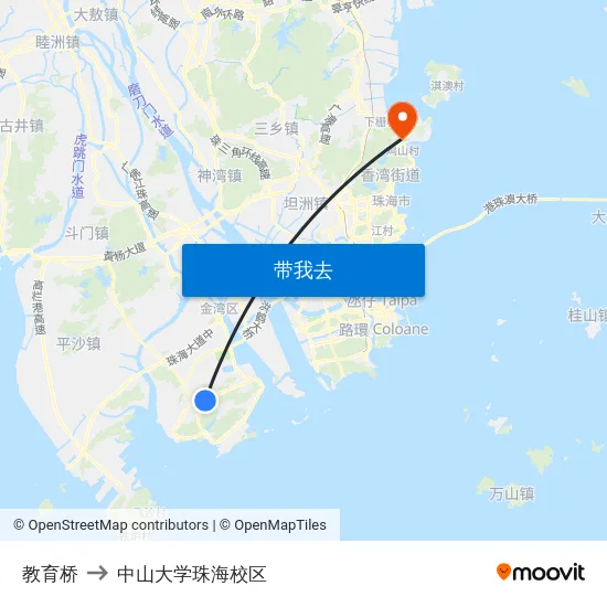 教育桥 to 中山大学珠海校区 map