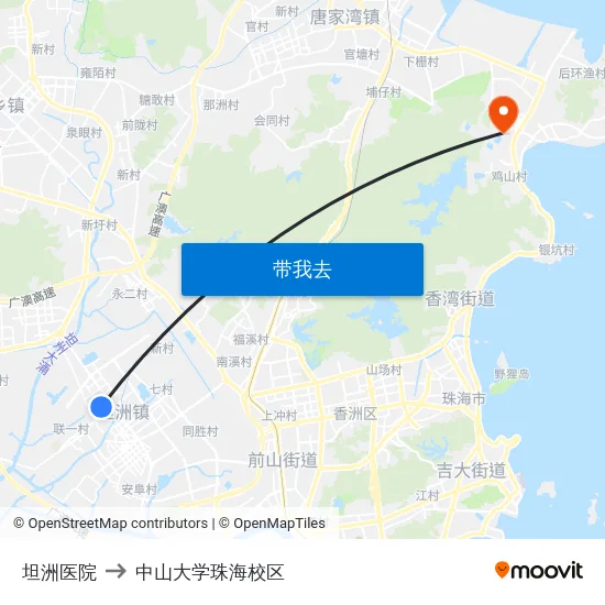 坦洲医院 to 中山大学珠海校区 map