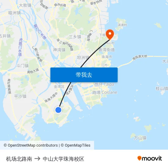 机场北路南 to 中山大学珠海校区 map