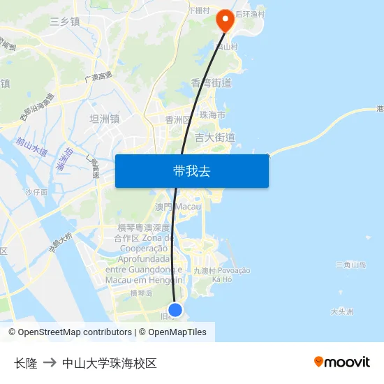 长隆 to 中山大学珠海校区 map