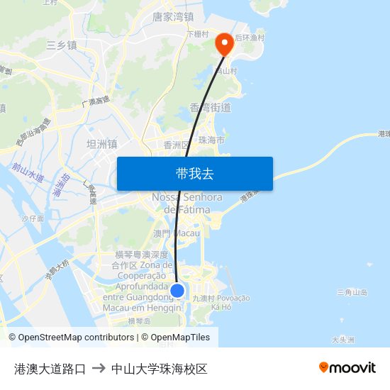 港澳大道路口 to 中山大学珠海校区 map