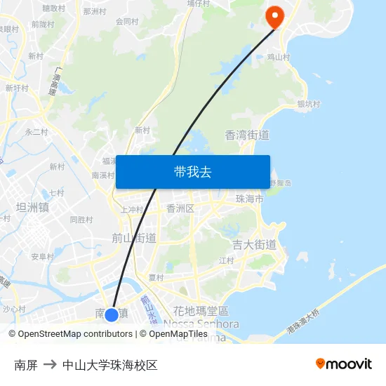 南屏 to 中山大学珠海校区 map