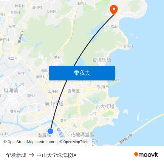 华发新城 to 中山大学珠海校区 map