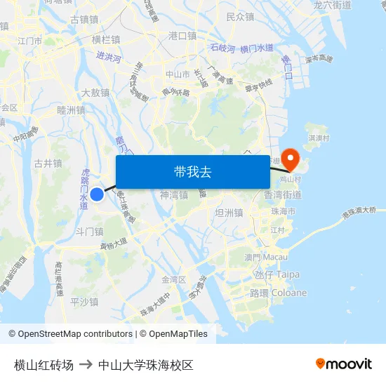 横山红砖场 to 中山大学珠海校区 map