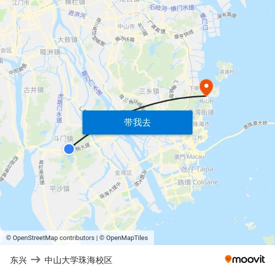 东兴 to 中山大学珠海校区 map