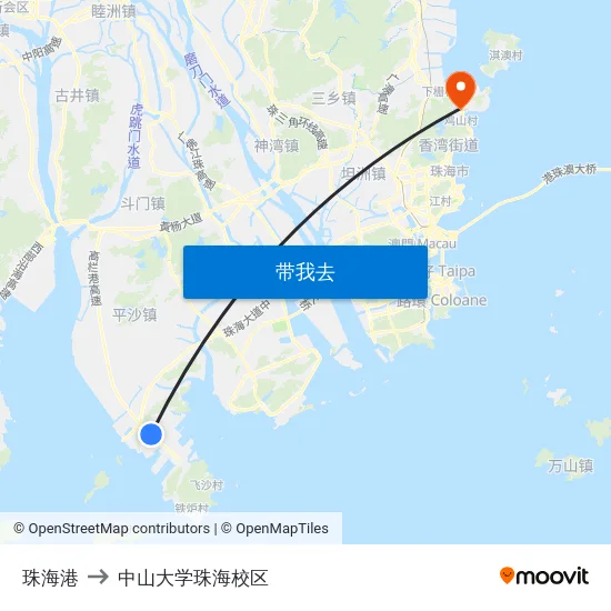 珠海港 to 中山大学珠海校区 map